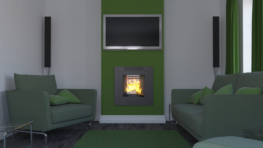 telewizor nad kominkiem