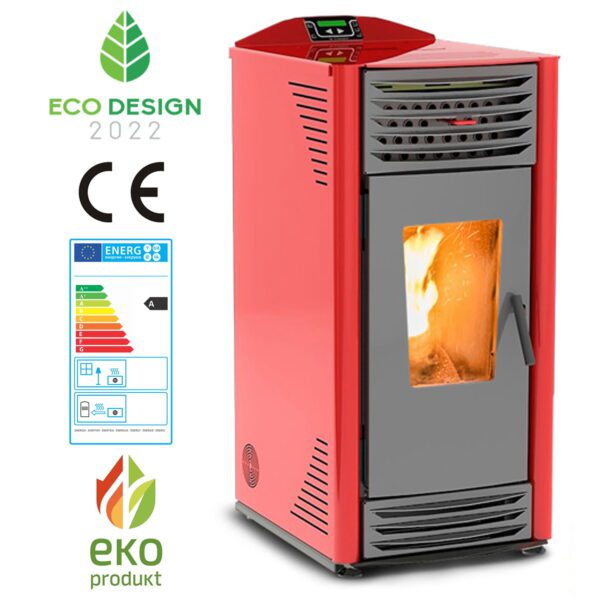 Piec powietrzny ekologiczny na pellet HELENA 8 kW czerwony A++
