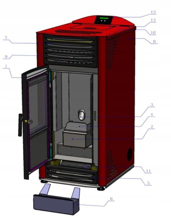 Piec powietrzny ekologiczny na pellet HELENA 8 kW czarny A++