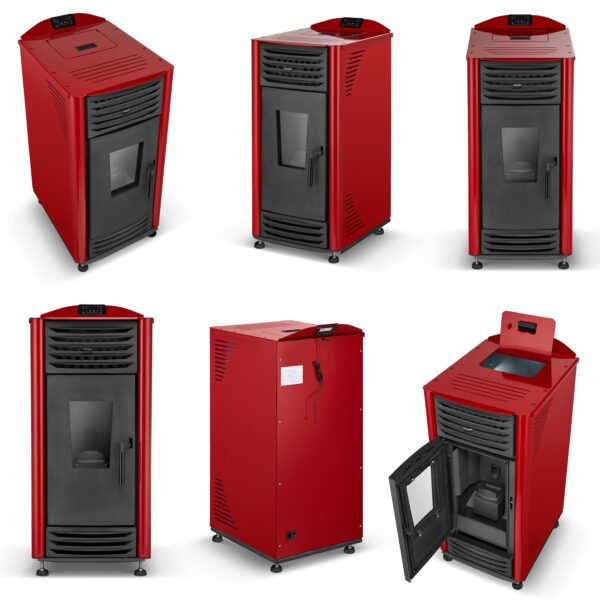 Piec powietrzny ekologiczny na pellet HELENA 8 kW czerwony A++