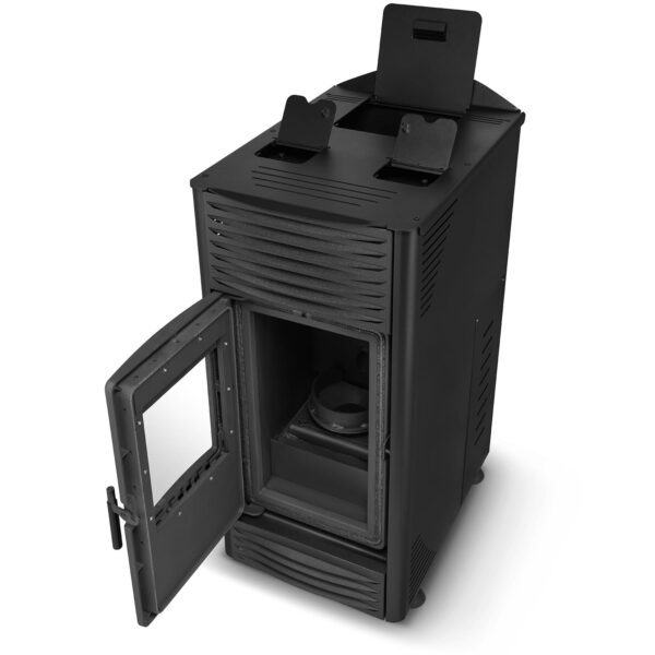 Piec kominek kocioł z płaszczem wodnym na pellet TOBY 15 kW czarny A++