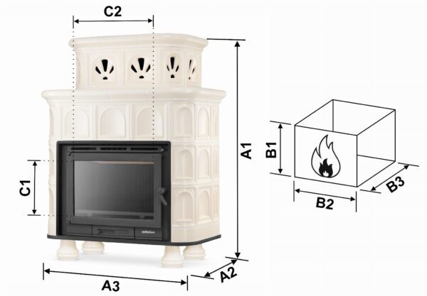 Piec kominek piecyk koza kaflowy ceramiczny obudowa kominkowa SALZBURG beżowy wkład NordFlam ETNA 13 kW