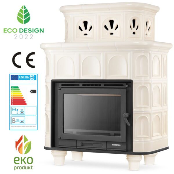 Piec kominek piecyk koza kaflowy ceramiczny obudowa kominkowa SALZBURG beżowy wkład FERGUSS FGS-LUX18 11,7 kW