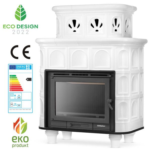 Piec kominek piecyk koza kaflowy ceramiczny obudowa kominkowa SALZBURG biały wkład FERGUSS FGS-LUX18 11,7 kW