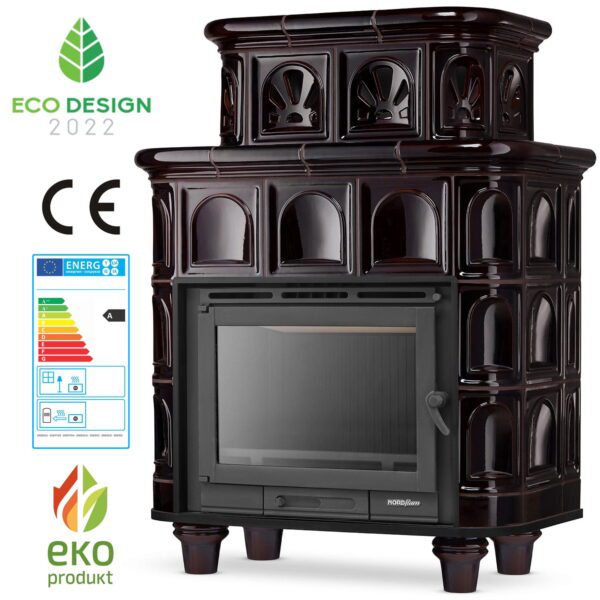 Piec kominek piecyk koza kaflowy ceramiczny obudowa kominkowa SALZBURG brązowy wkład FERGUSS FGS-LUX18 11,7 kW