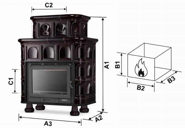 Piec kominek piecyk koza kaflowy ceramiczny obudowa kominkowa SALZBURG brązowy wkład FERGUSS FGS-LUX18 11,7 kW